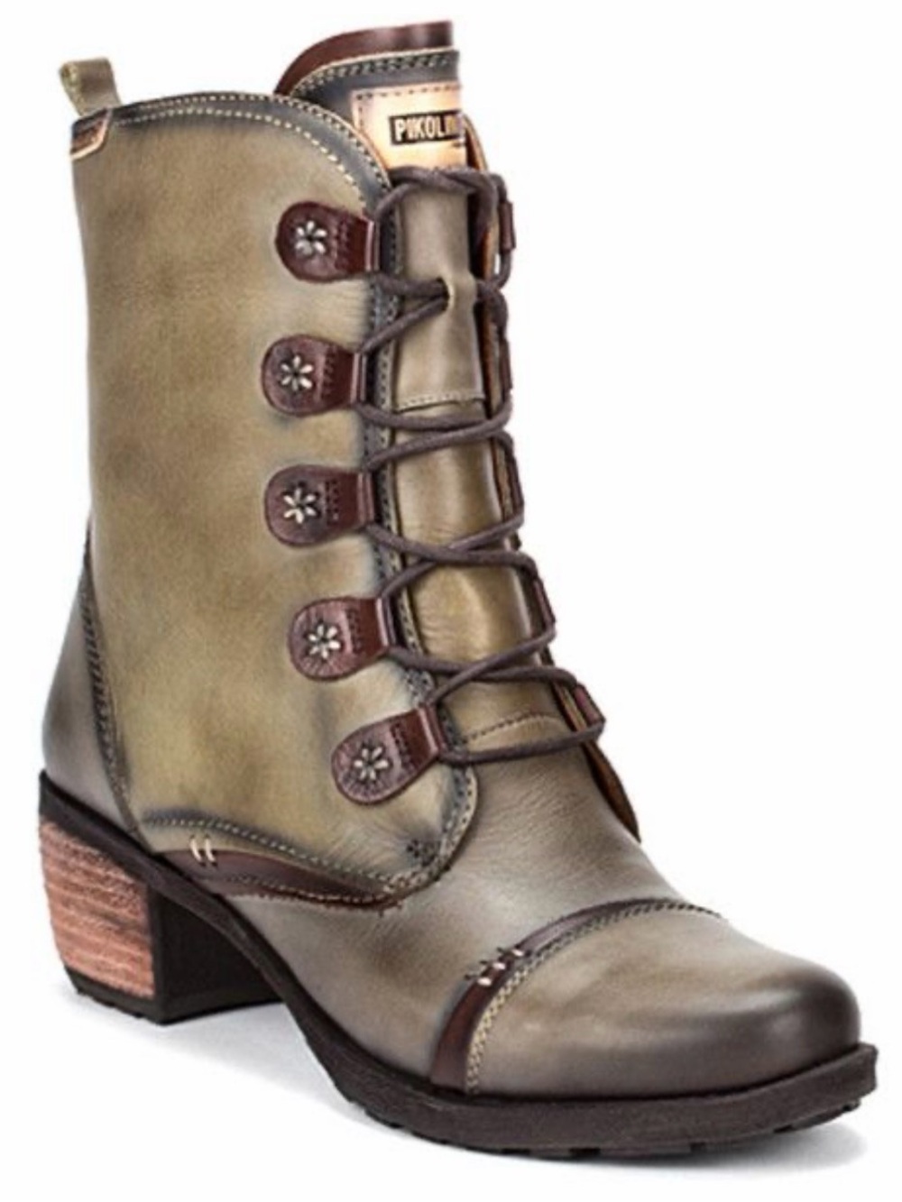 Poplins Le Mans Leather Ankle Boots Olive Brown Distressed Boho Lace Up 40/9-9.5
